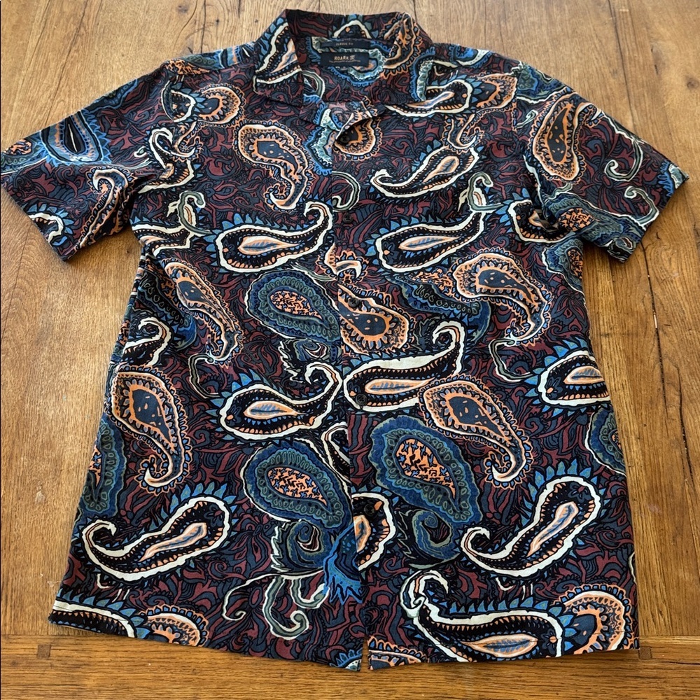 Roark Shirt Mens S Paisley Geometric AOP The Nomadic Button Up Short Sleeve